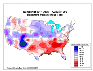 Aug. Departure of No. of 90 Deg. Days Map