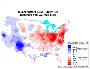 July Departure of No. of 90 Deg. Days Map