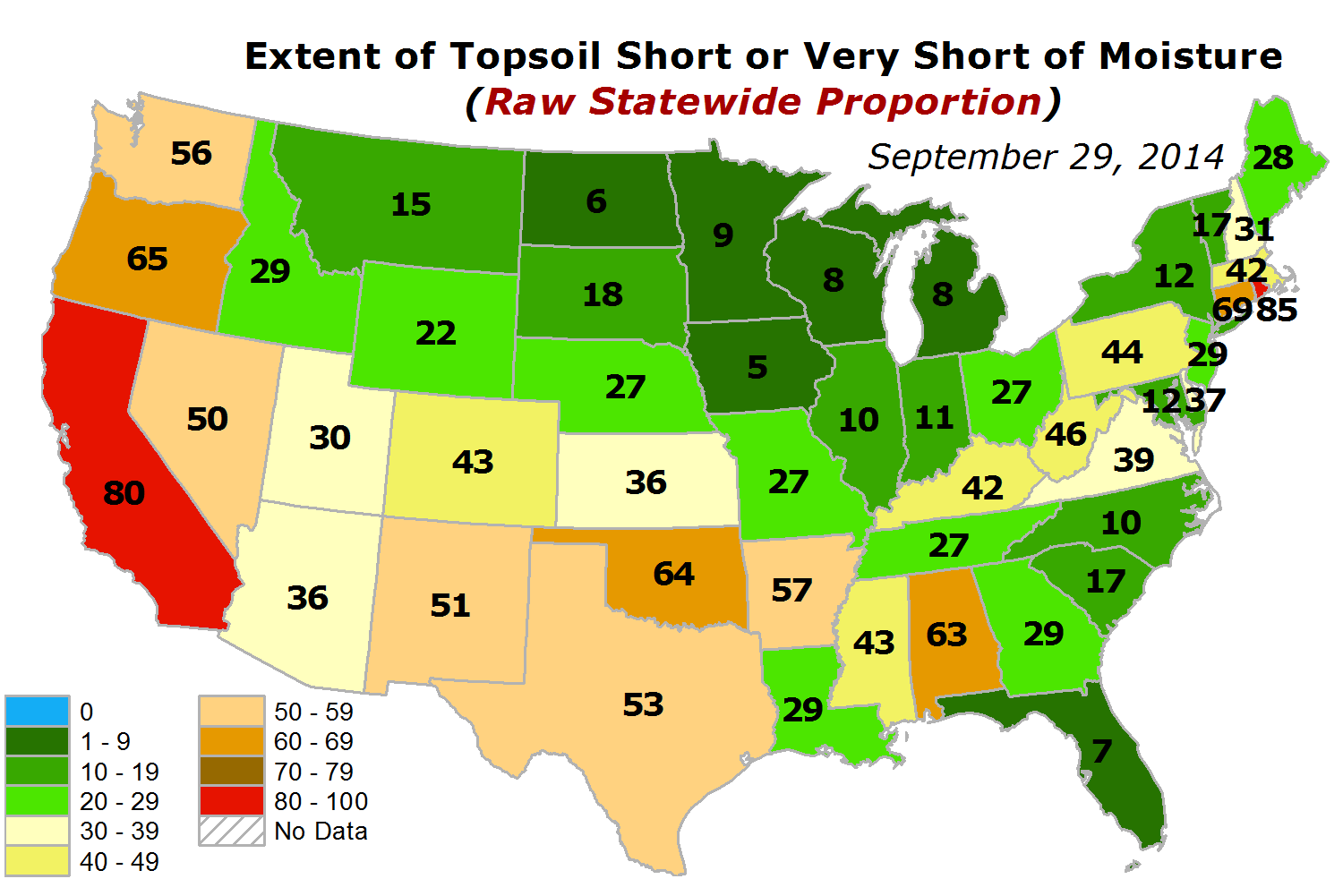 USDA Topsoil Moisture Short-Very Short map