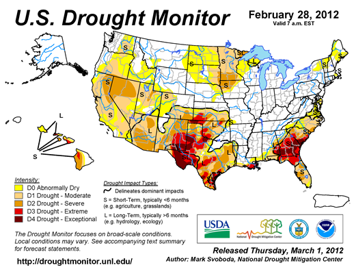 U.S. Drought Monitor map from 28 February 2012