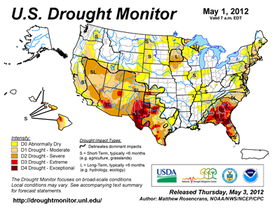 U.S. Drought Monitor map from 1 May 2012