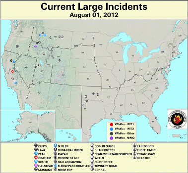 Large Wildfires 1 August 2012