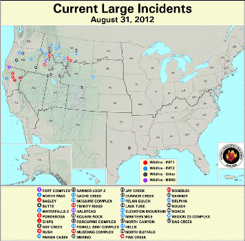 Large Wildfires 31 August 2012