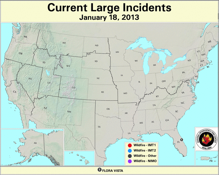 U.S. Large Wildfires 18 January 2013