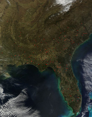 Fires in southeastern U.S. on 8 March 2013