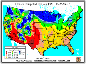 10-hr Fuel Moisture Map for March 15