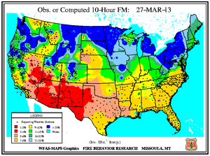10-hr Fuel Moisture Map for March 27