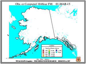 Alaska 10-hr Fuel Moisture Map for March 1