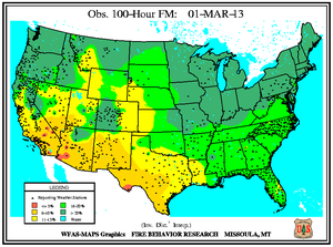100-hr Fuel Moisture Map for March 1