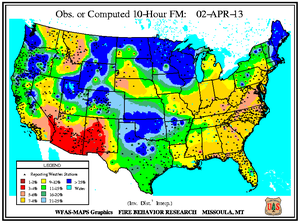 10-hr Fuel Moisture Map for March 1