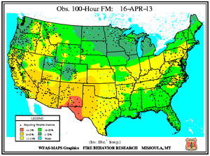 100-hr Fuel Moisture Map for March 15
