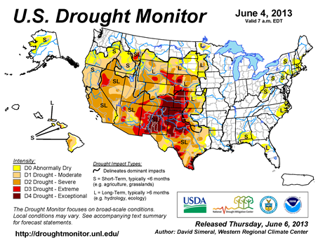 U.S. Drought Monitor map from 6 June 2013