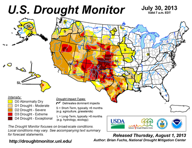 U.S. Drought Monitor map from 30 July  2013