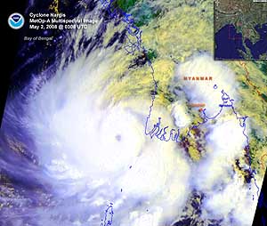 Satellite image of Tropical Cyclone Nargis on 2 May 2008