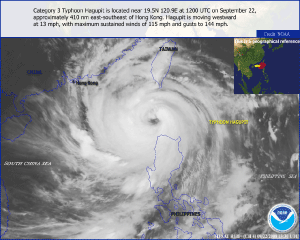Satellite image of Typhoon Hagupit on 22 September 2008
