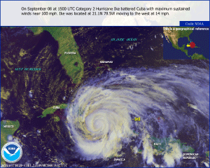 Satellite image of Hurricane Ike on 8 September 2008