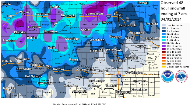 March 31 Snowfall totals