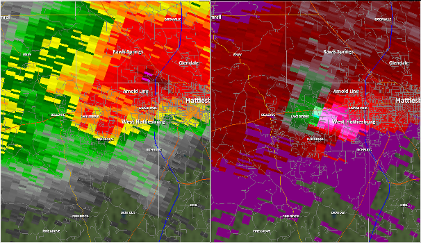 Radar Imagery of Hattiesburg, MS tornado 10 February