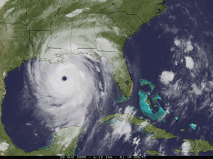 animated satellite image showing the hurricane as it moves onshore