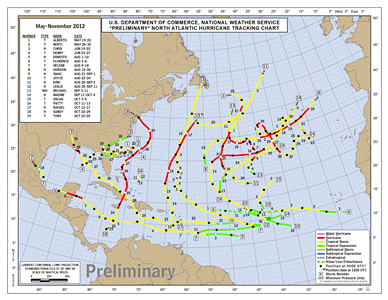 2012 Atlantic Tropical Cyclone Tracks