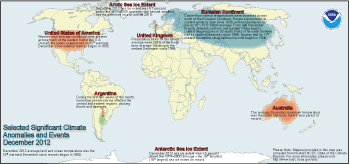 December 2012 Selected Climate Anomalies and Events Map