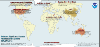 January 2013 Selected Climate Anomalies and Events Map