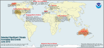 June 2013 Selected Climate Anomalies and Events Map