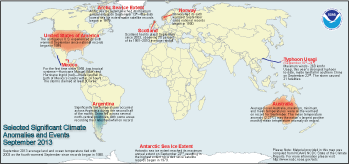 September 2013 Selected Climate Anomalies and Events Map