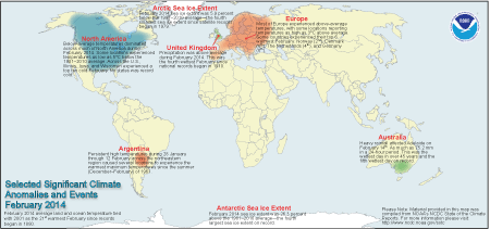 February 2014 Selected Climate Anomalies and Events Map
