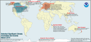 March 2014 Selected Climate Anomalies and Events Map