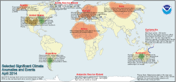 April 2014 Selected Climate Anomalies and Events Map
