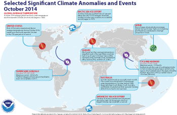 October 2014 Selected Climate Anomalies and Events Map
