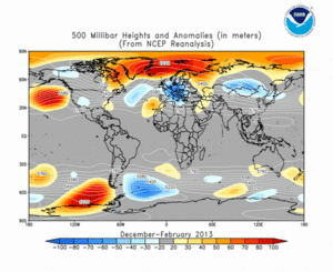 December 2012 - February 2013 height and anomaly map