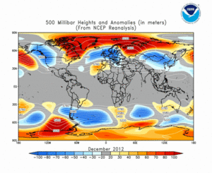 December 2012 height and anomaly map