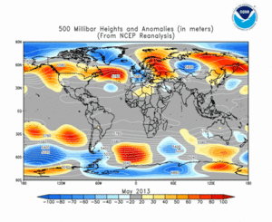 May 2013 height and anomaly map