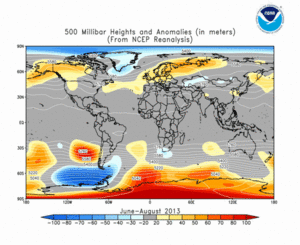 June - August 2013 height and anomaly map