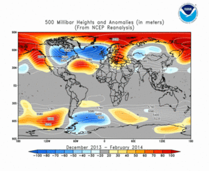 December 2013 - February 2014 height and anomaly map