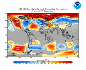 January 2014 height and anomaly map