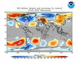 March 2014 height and anomaly map