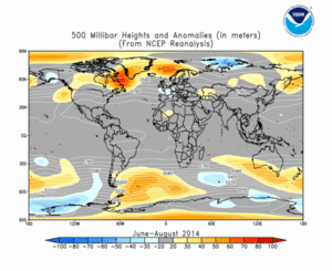 June 2014 - August 2014 height and anomaly map