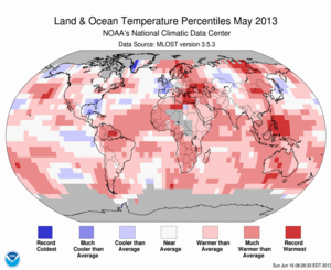 May Blended Land and Sea Surface Temperature Percentiles