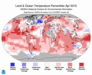 April Blended Land and Sea Surface Temperature Percentiles