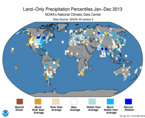 January–December 2013 Land-Only Precipitation Percententiles