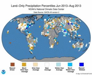 June 2012 - August 2013 Land-Only Precipitation Percentiles