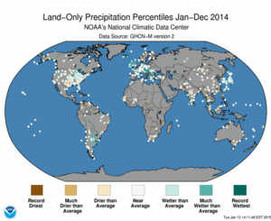 January–December 2014 Land-Only Precipitation Percententiles
