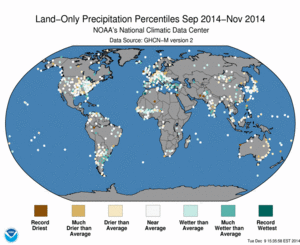 September 2014 - November 2014 Land-Only Precipitation Percentiles