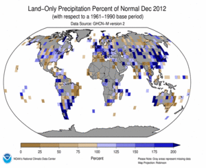December 2012 Land-Only Precipitation Percent of Normal