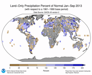 January - September 2013 Land-Only Precipitation Percent of Normal
