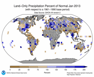 January 2013 Land-Only Precipitation Percent of Normal