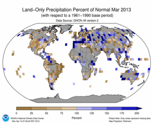 March 2013 Land-Only Precipitation Percent of Normal
